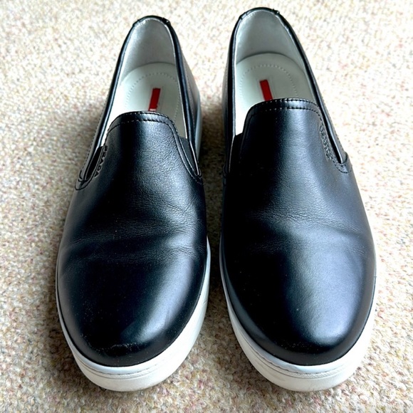 PRADA Black Leather Slip-on Shoes with White Soles Sz 40 US fits between 9-9.5. - Picture 2 of 6